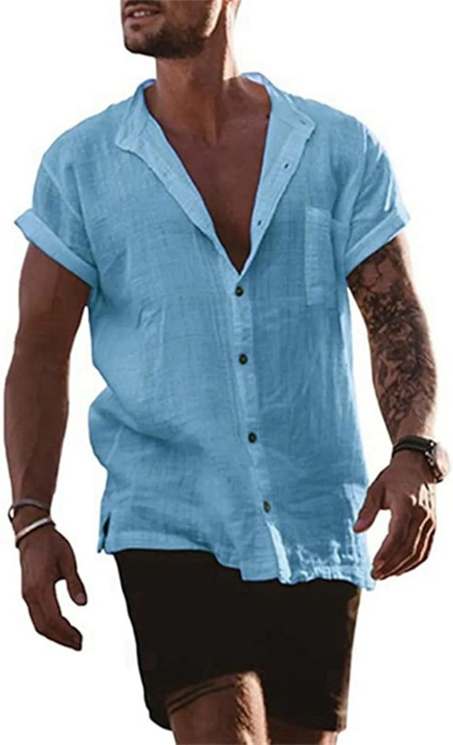 

Хлопковая льняная рубашка для мужчин с коротким рукавом и карманом RSZGSWS