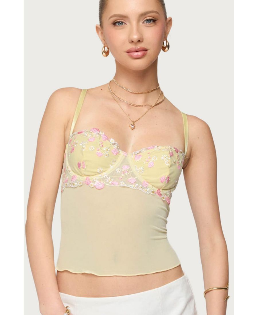 

Женский прозрачный бюстгальтер с вышивкой в виде цветочного узора Edikted, Yellow