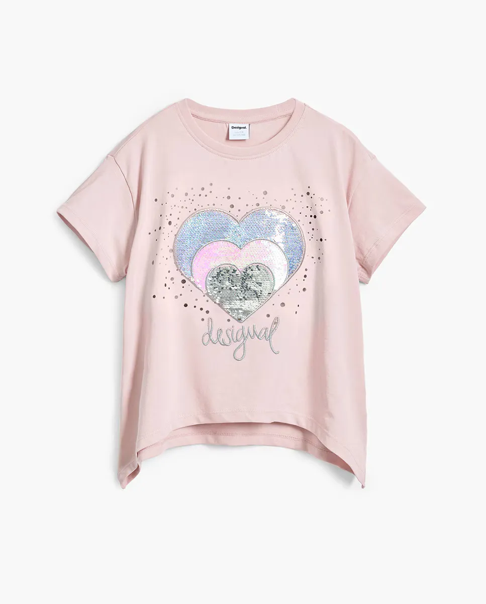 

Девичья футболка со стразами в виде сердца Desigual, цвет Rosa