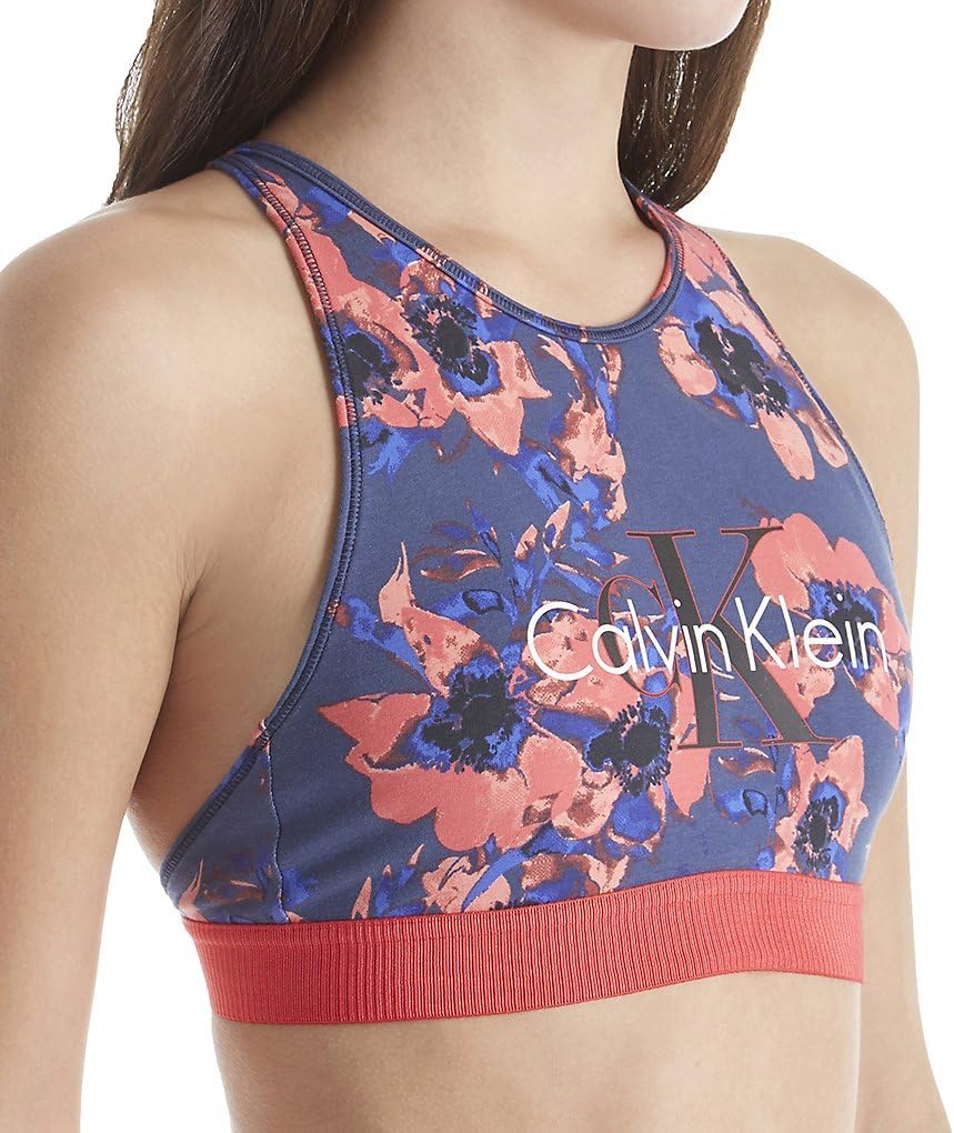 

Calvin Klein Retro Calvin Unlined High Neck Bralette Blue Inverted Floral, Multi Colored Floral