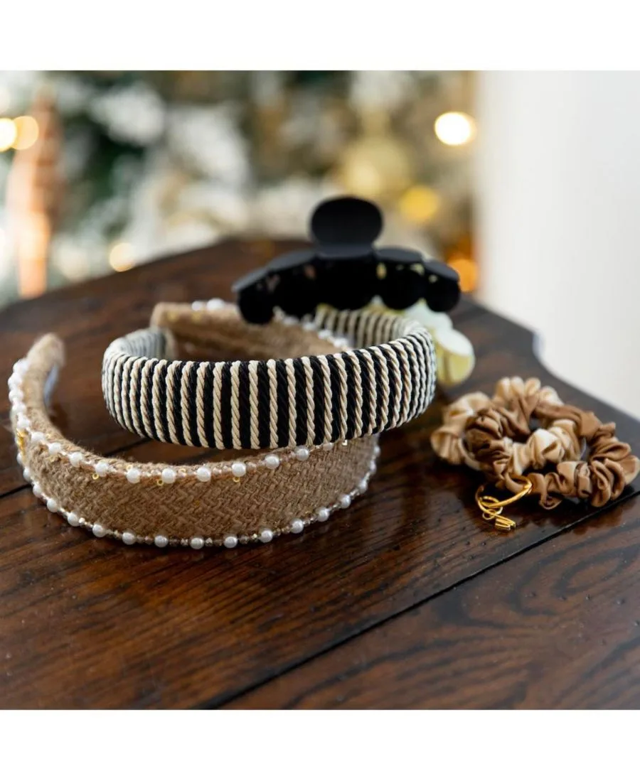 Headbands of Hope Женский набор атласных резинок для волос - верблюжий, каштановый, кремовый цвета — фото 4