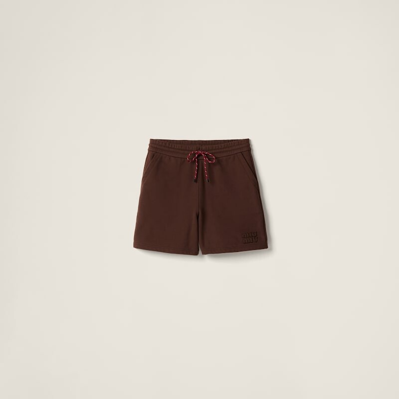 

Шорты из хлопкового флиса Miu Miu, коричневый