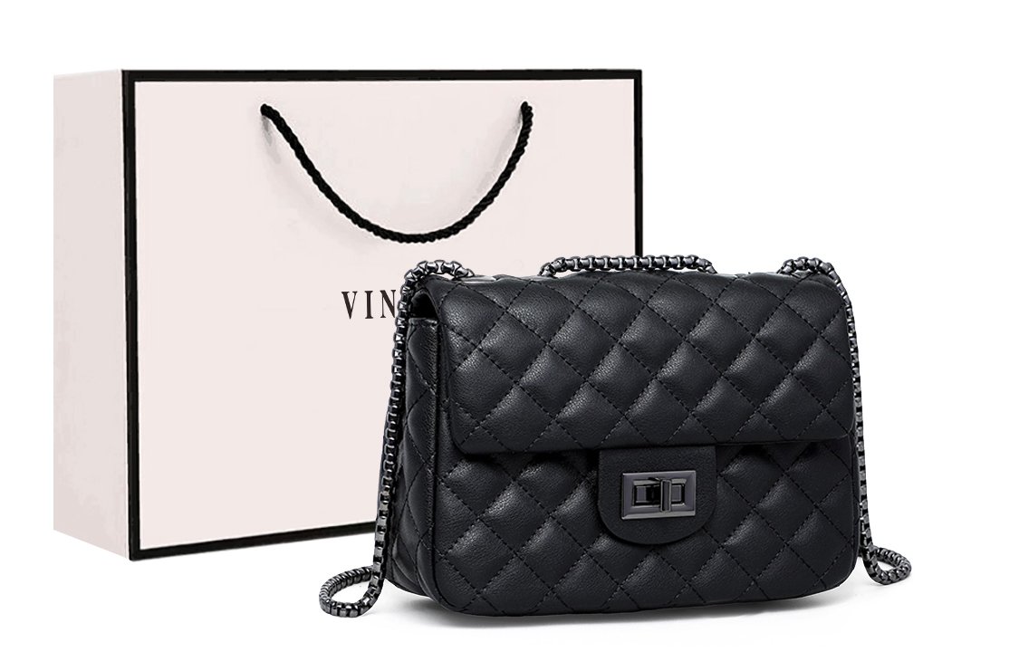 

Кожаная сумка через плечо из коровьей кожи Маленькая квадратная сумка Классическая черная VINEY