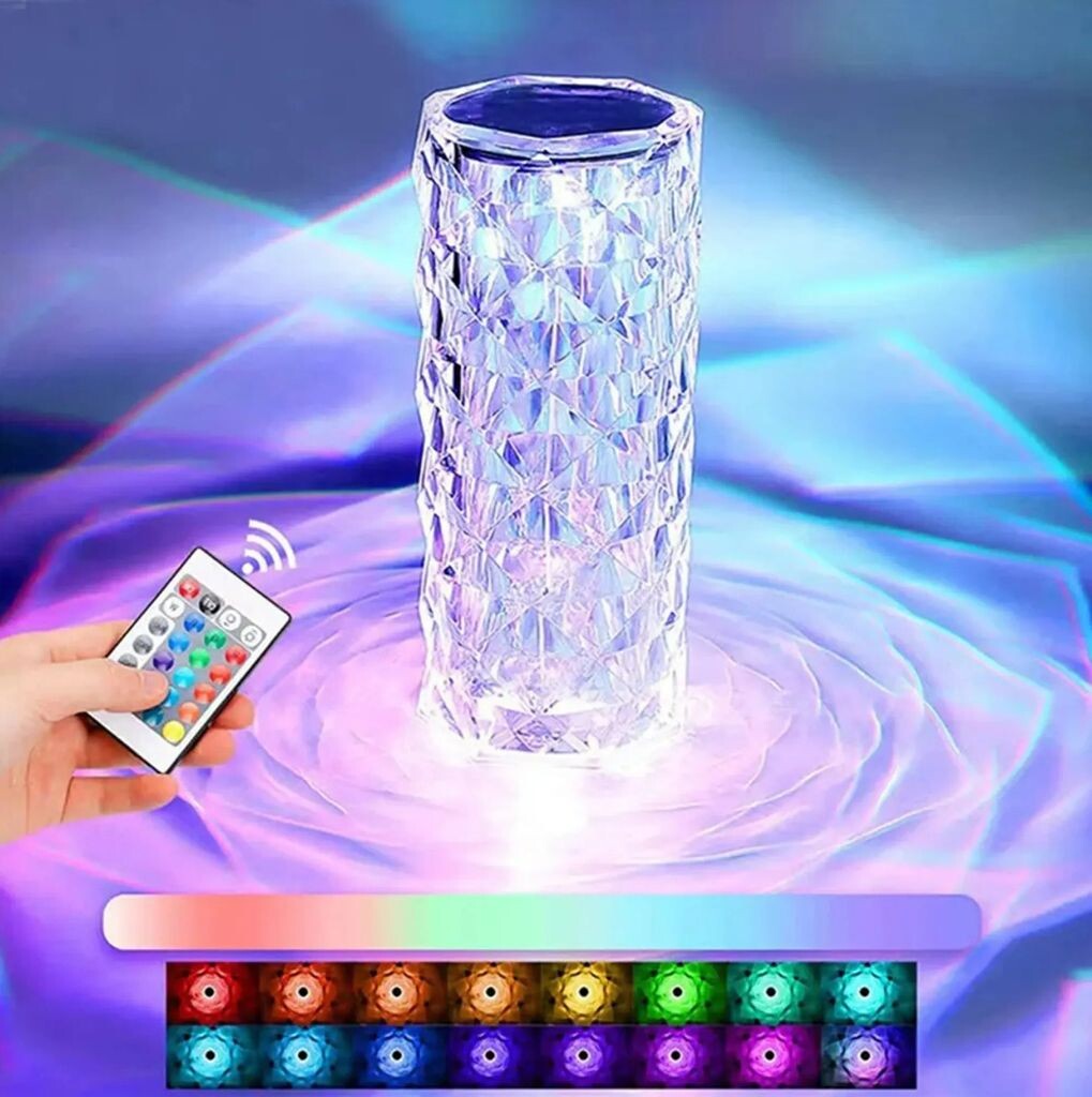 

USB-лампа Diamond, настольная лампа Crystal Touch, изменение цвета 16, розовая светодиодная лампа Crystal Diamond Настольная лампа, светодиодная атмосфера, USB-ночник, беспроводная прикроватная лампа для отелей, ресторанов, баров XCOZU, белый