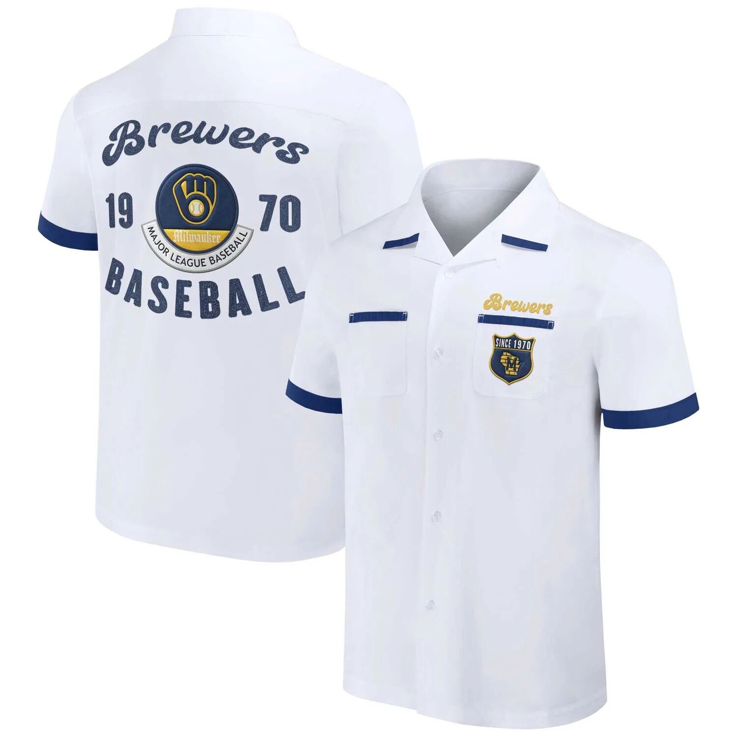 

Мужская белая рубашка на пуговицах для боулинга Darius Rucker Collection от Fanatics Milwaukee Brewers