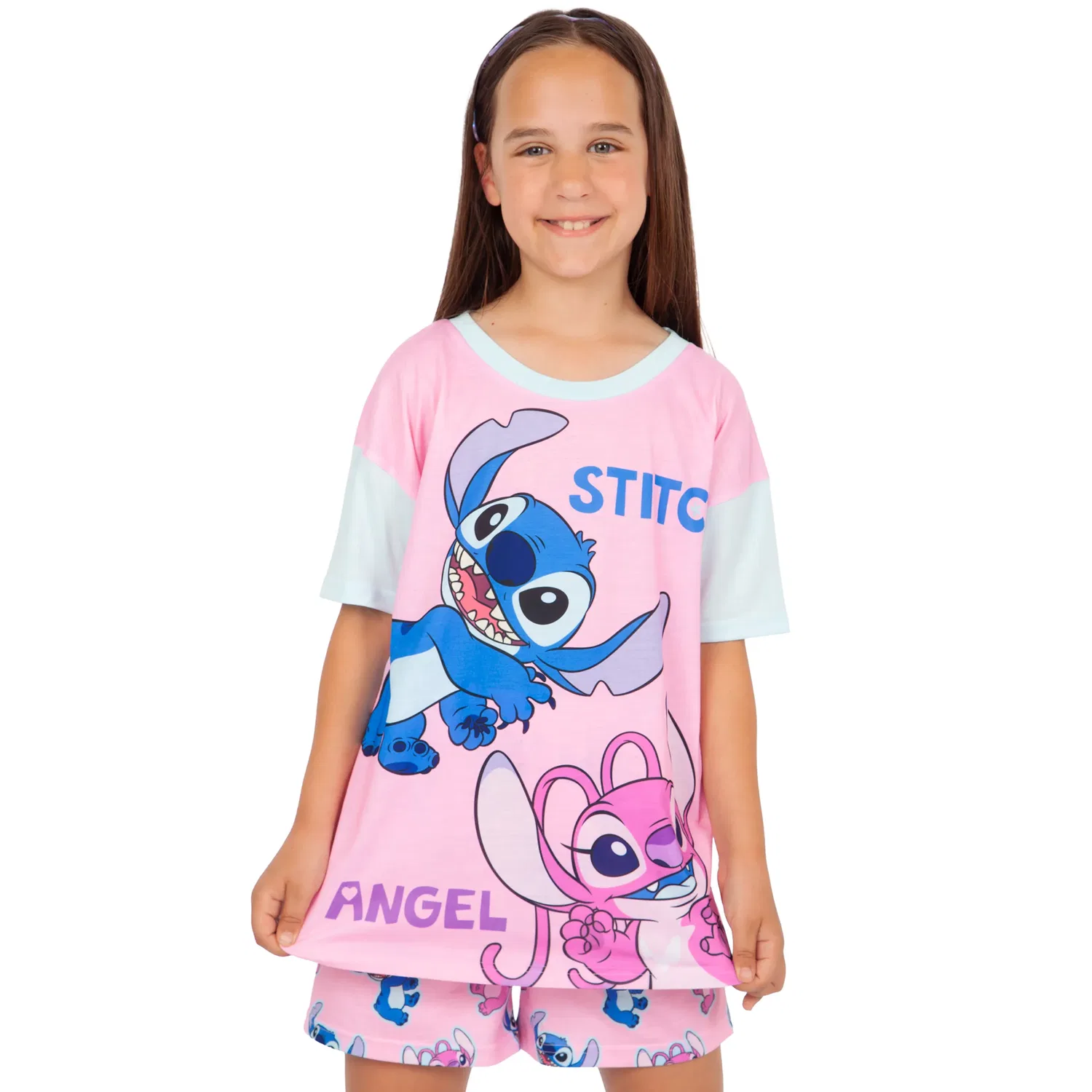 Пижама детская с коротким рукавом Disney Stitch, розовый — фото 3