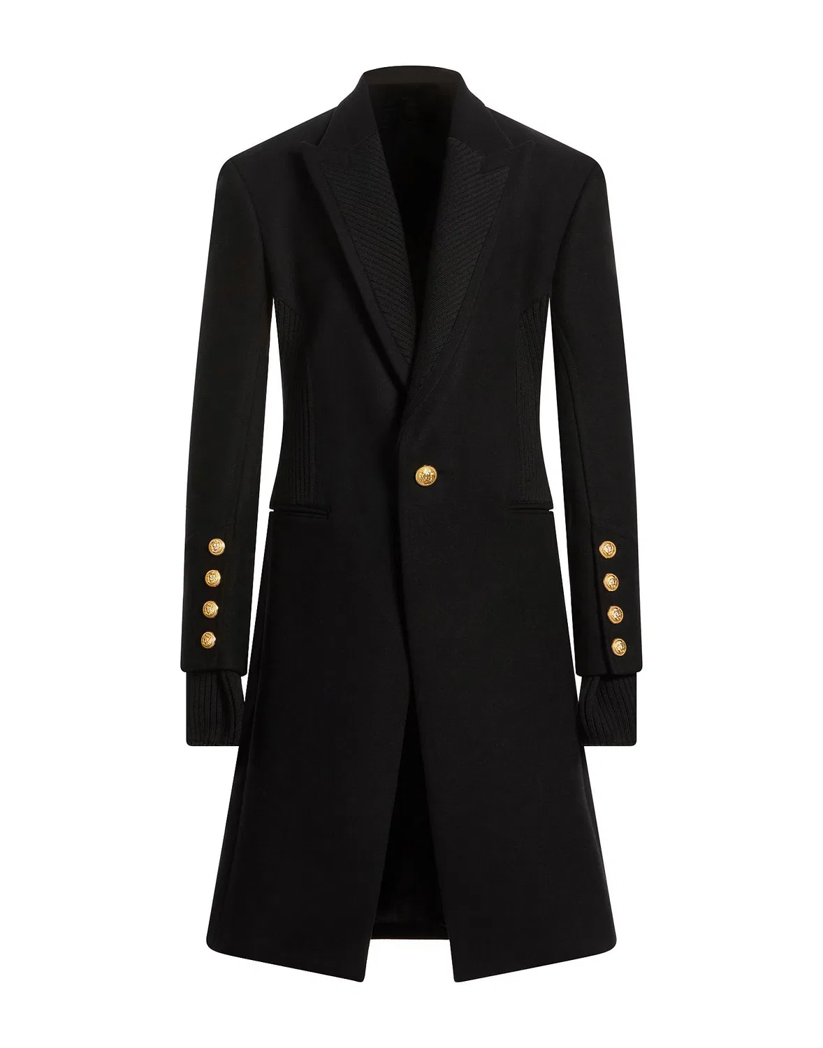 Пальто однобортное из шерсти Black BALMAIN
