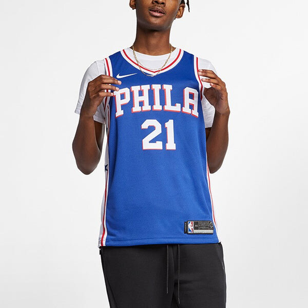 Спортивная футболка nba jersey basketball jersey/vest sw fan edition philadelphia 76ers 21 team limited blue Nike, синий — фото 4