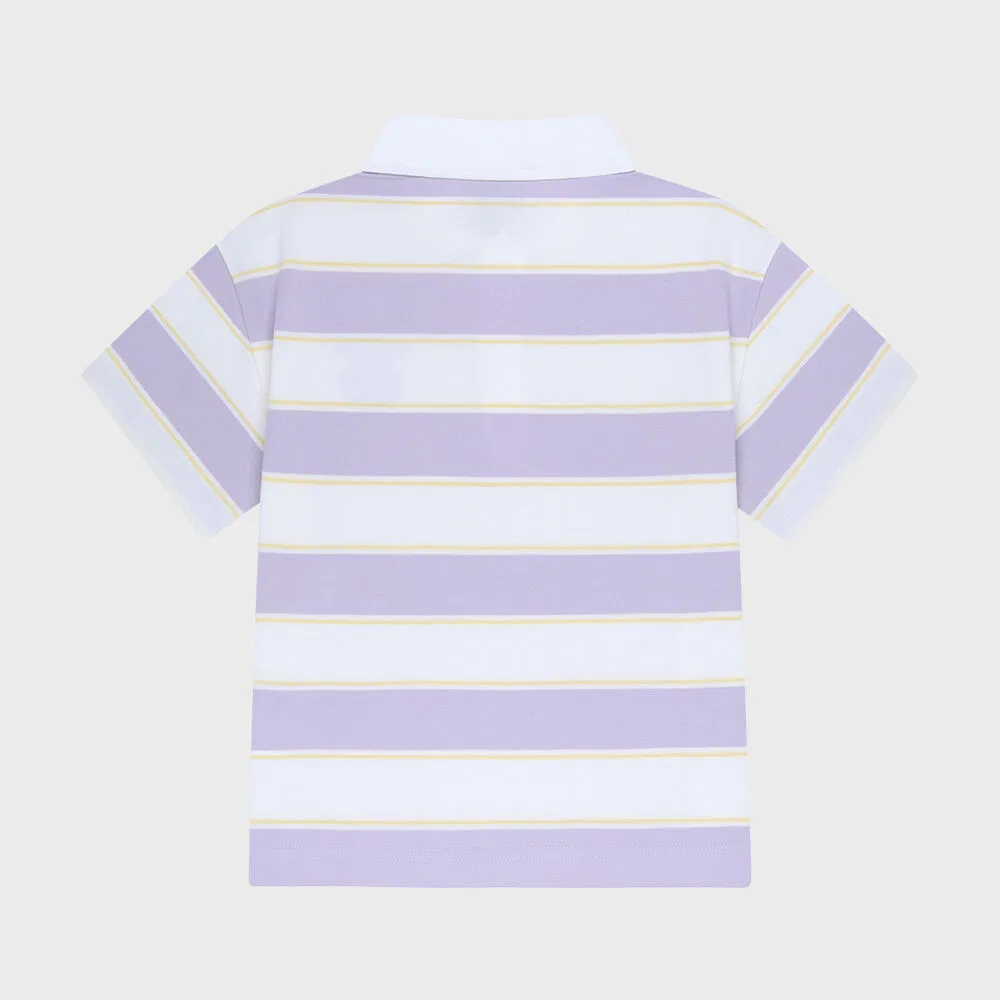 Детская футболка поло в полоску Multi Stripe светло-фиолетовая от Marithé Kids — фото 3
