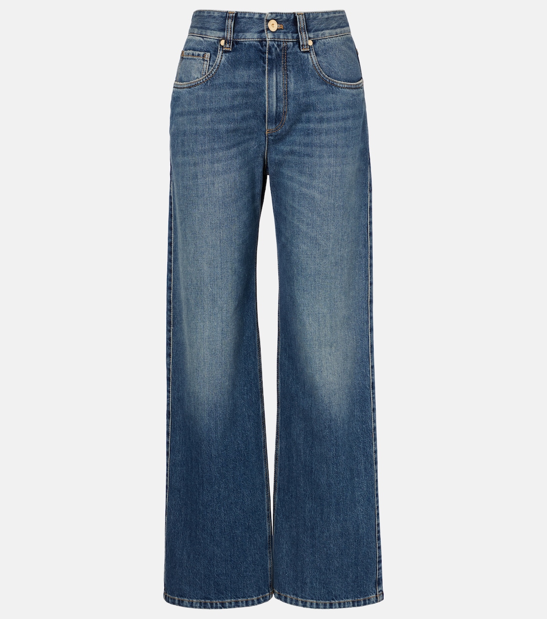 

Джинсы Monili с высокой талией и широкими штанинами Brunello Cucinelli, Aged Blue Denim