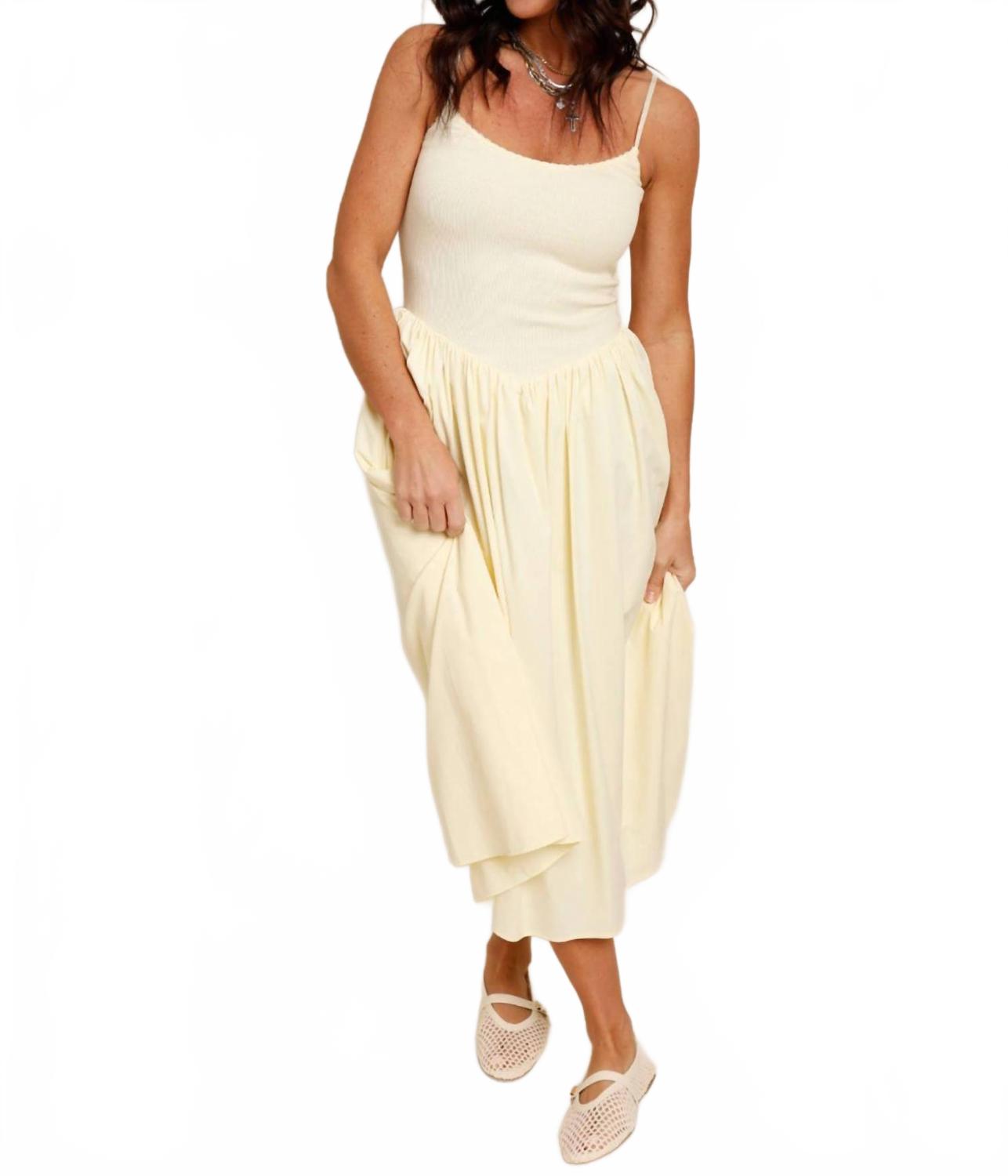 

Чайное платье миди с заниженной талией в желтом цвете Loucia