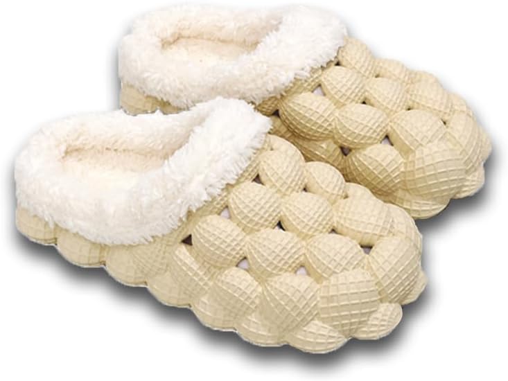 

Женские шлепанцы с пузырьками, мужские льняные хлопковые тапочки, пушистые мужские тапочки с подкладкой, комнатные туфли, толстая подошва, противоскользящие Biuhfn, слоновая кость