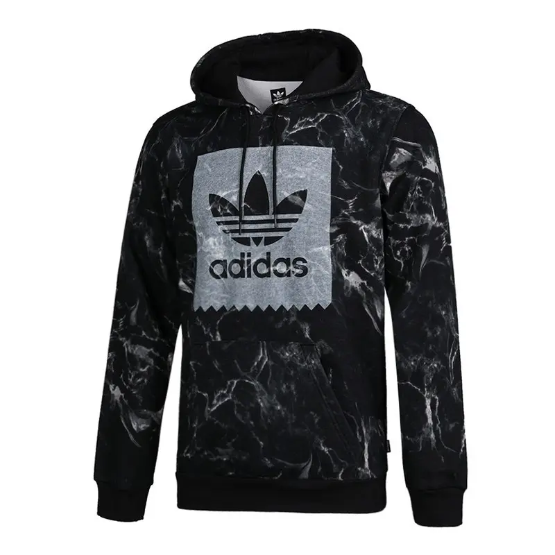 Толстовка Adidas с мраморным принтом и логотипом Adidas Originals, черно-белый — фото 4