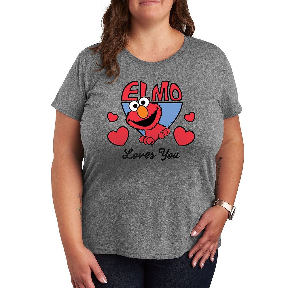 

Футболка Plus с рисунком «Улица Сезам» Elmo Loves You Licensed Character, цвет Heather Gray