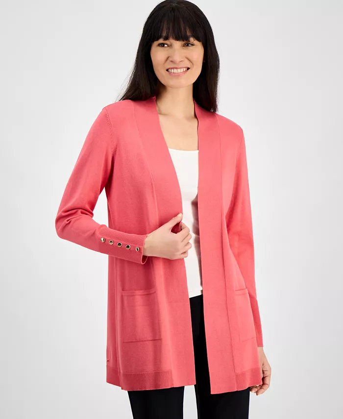 

Кардиган с открытой полочкой и пуговицами на манжетах Petite JM Collection, красный