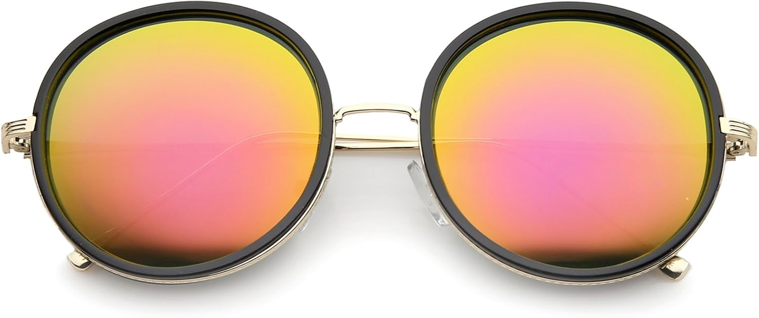 

Солнцезащитные очки zeroUV в стиле ретро с металлическими дужками и цветными зеркальными линзами, круглые, увеличенного размера, 53 мм, Black-gold / Magenta Orange Mirror
