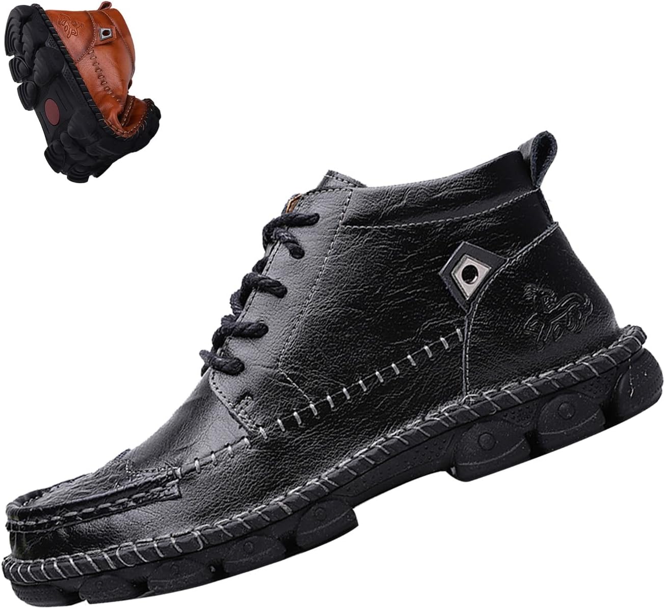 

Мужские винтажные кожаные ботинки Чакка средней высоты, удобные, с ручной прошивкой, шнуровкой, нескользящей мягкой подошвой, и военные боевые ботинки Keilinia, черный