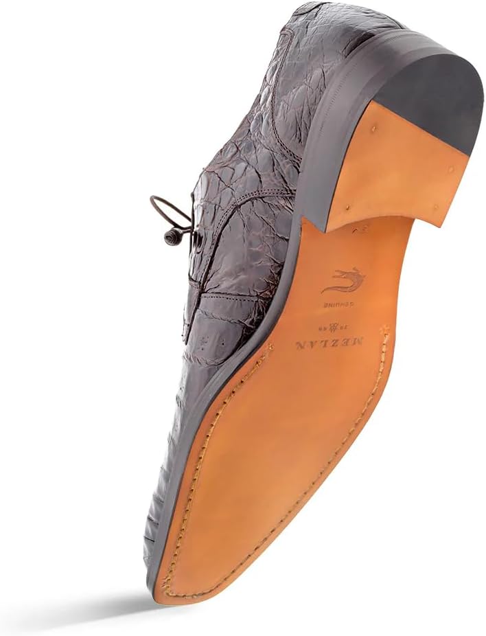 Mezlan Anderson Crocodile Lace Up - Мужские туфли-блочеры из настоящей крокодиловой кожи с простым носком и стелькой с эффектом памяти - Ручная работа в Испании, темно-коричневый — фото 3