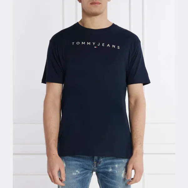 

Футболка с линейным логотипом, расширенная футболка обычного кроя Tommy Hilfiger, синий
