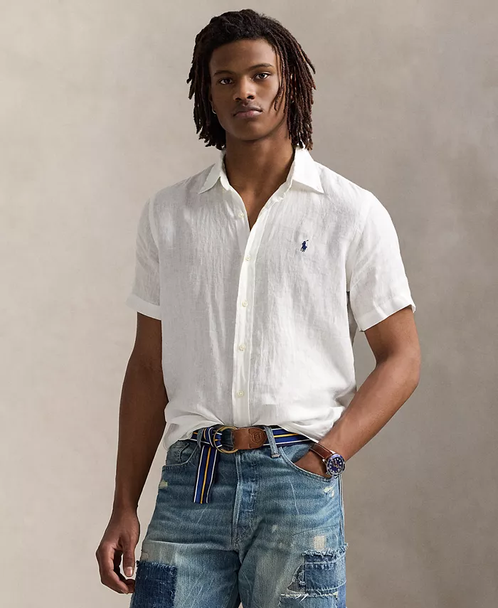 

Мужская льняная рубашка с коротким рукавом на пуговицах Polo Ralph Lauren, белый