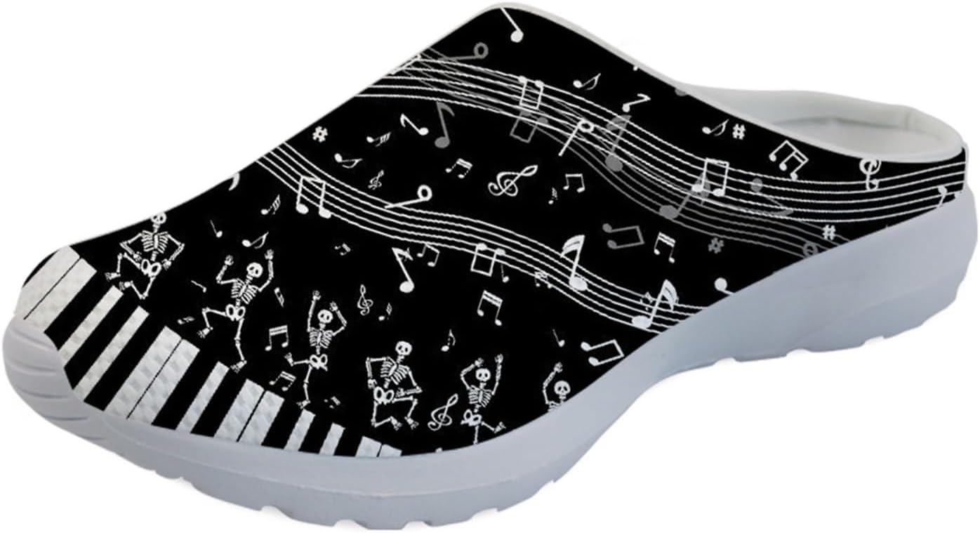 

GLENLCWE Унисекс сабо с принтом американского флага для мужчин и женщин, туфли-мюли, сабо на мягкой подошве, сетчатые тапочки для дома, пляжа и работы медсестрой, Dance Skeleton Music Piano