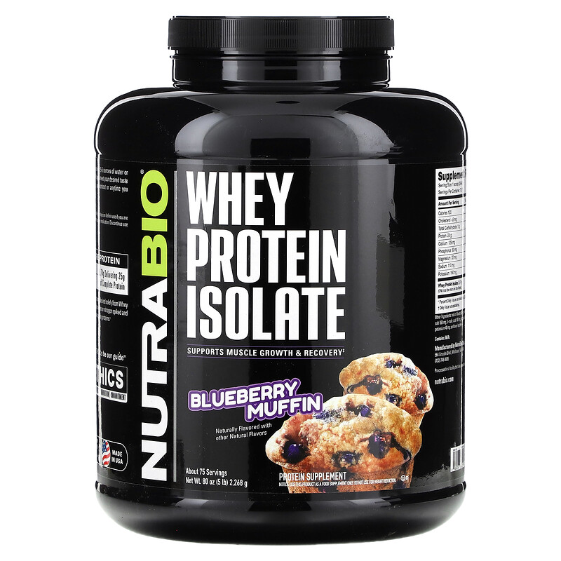

NutraBio, изолят сывороточного протеина, со вкусом голубики, 2268 г (5 фунтов)