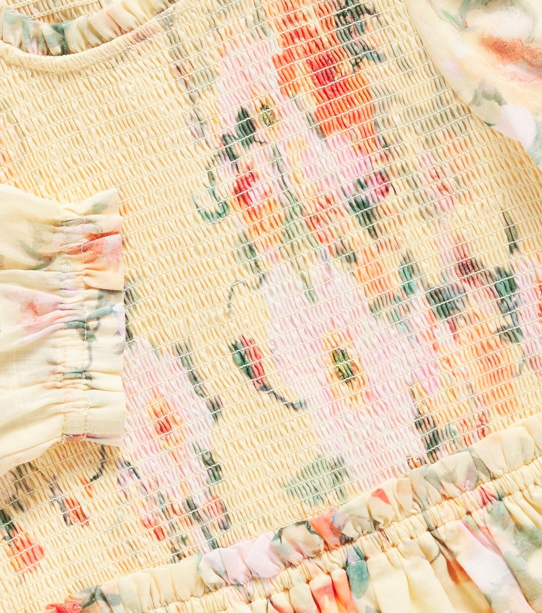Платье Everley из хлопка со сборками на лифе Zimmermann Kids, Yellow Watercolor Floral — фото 3