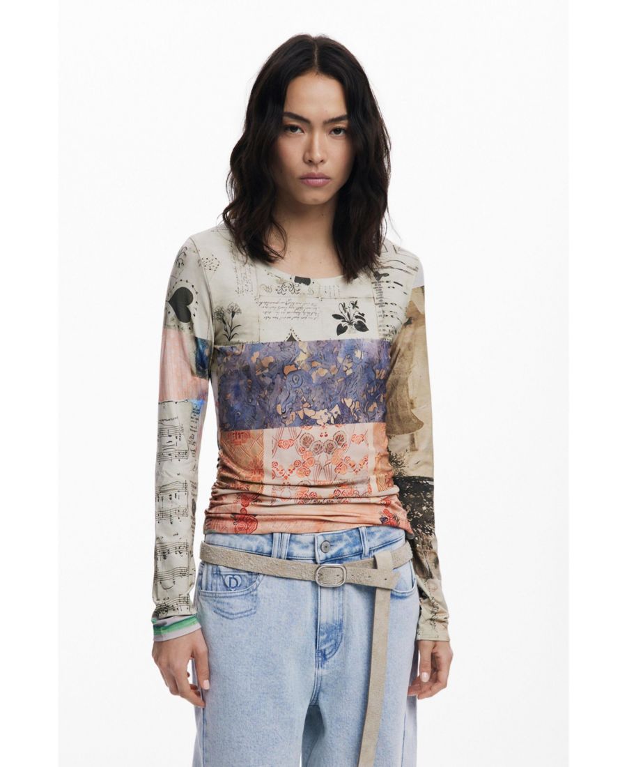 

Женская футболка с коллажем и сборками Desigual, Multi