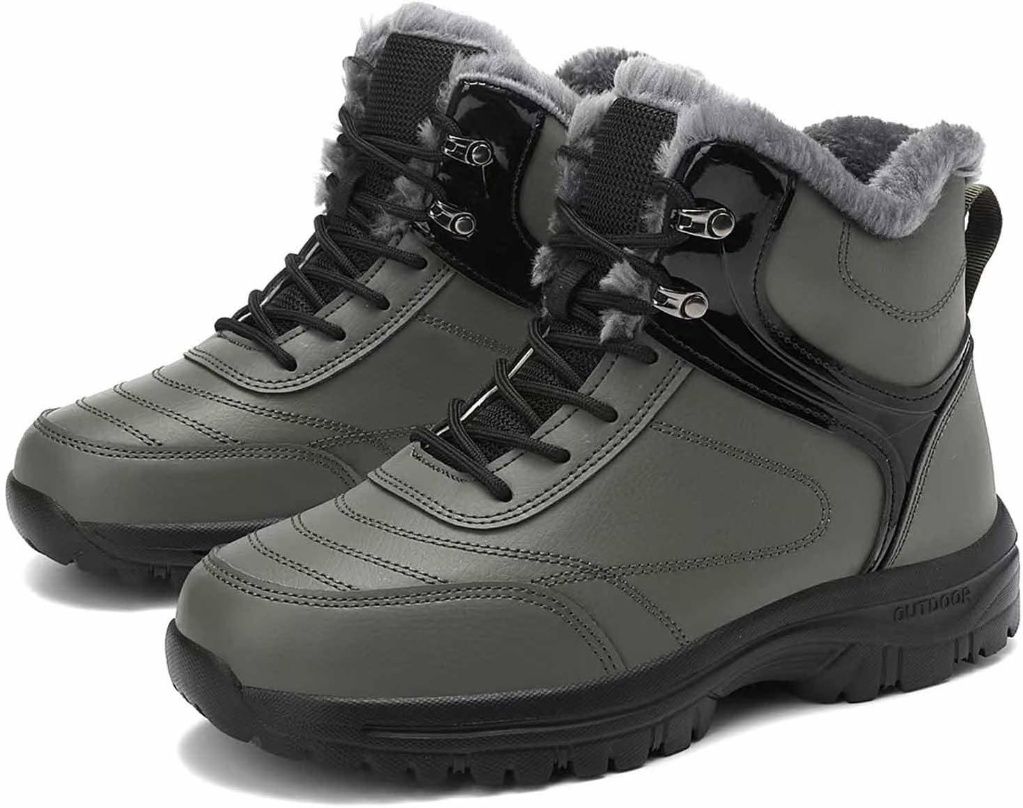 

Мужские водонепроницаемые кожаные ботинки DONRRNDK с флисовой подкладкой, на платформе, с шнуровкой, толстой подошвой, средней высоты, удобные, теплые, для снега и спорта, противоскользящие, повседневные, для работы и походов, зеленый