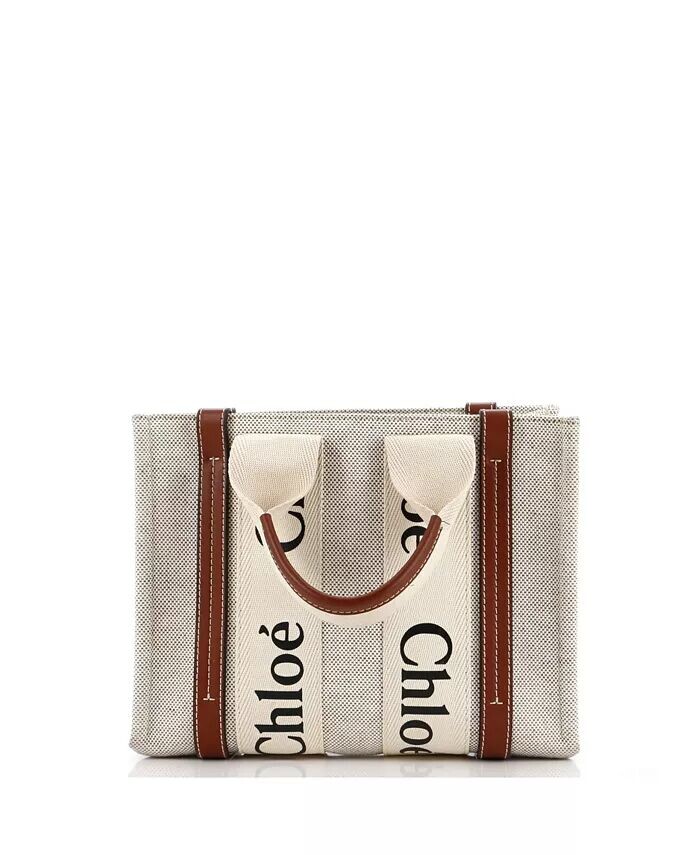 

Маленькая деревянная сумка-тоут из холста с кожей Pre-Owned Chloe, коричневый/бежевый