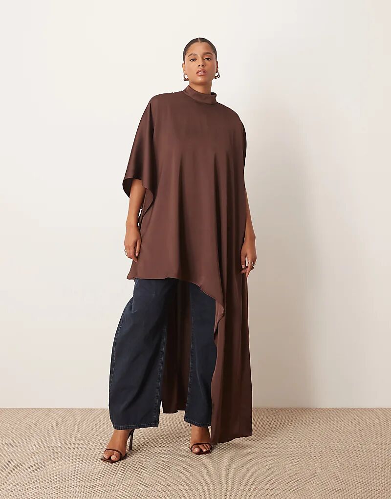 

Мини-платье ARRANGE Curve с высоким воротом, рукавами-кейпами и асимметричным подолом шоколадного цвета