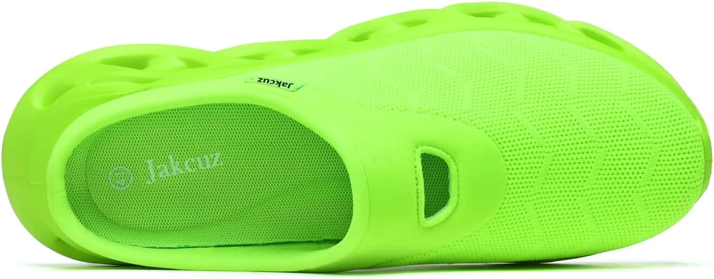 Jakcuz Men Slip On Mules Легкие кроссовки с открытой пяткой Дышащие прогулочные туфли, зеленый — фото 4