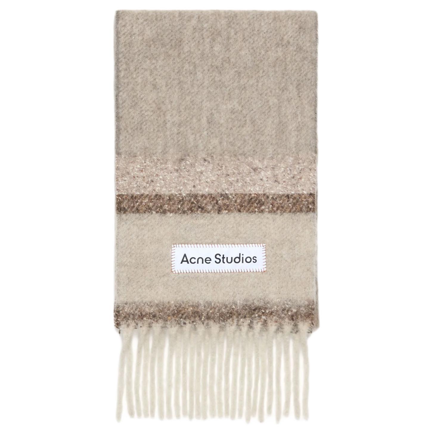 

Acne Studios Франжевый шарф с логотипом, Brown/Beige