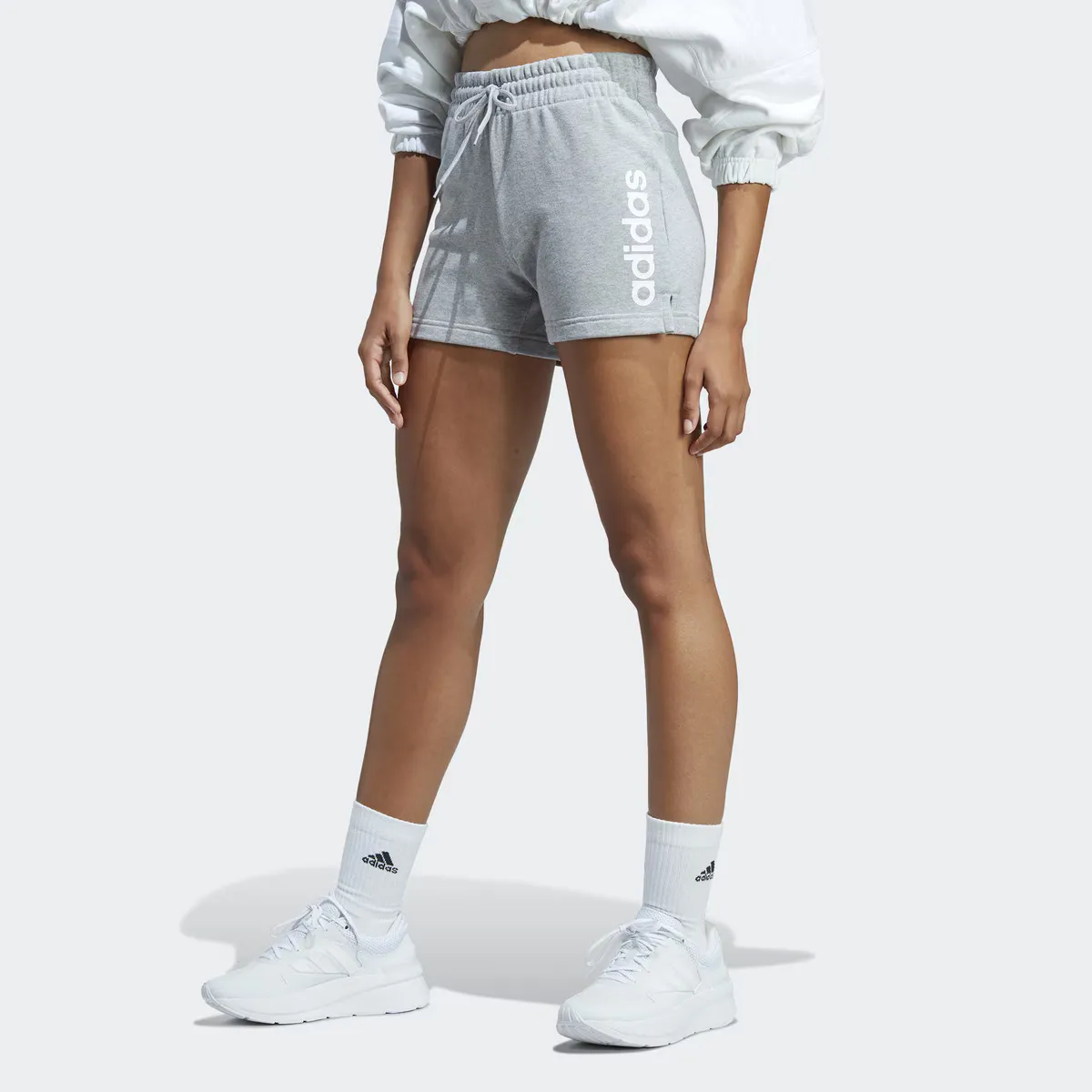 

Женские Essentials Линейные французские шорты Terry Adidas, серый/белый