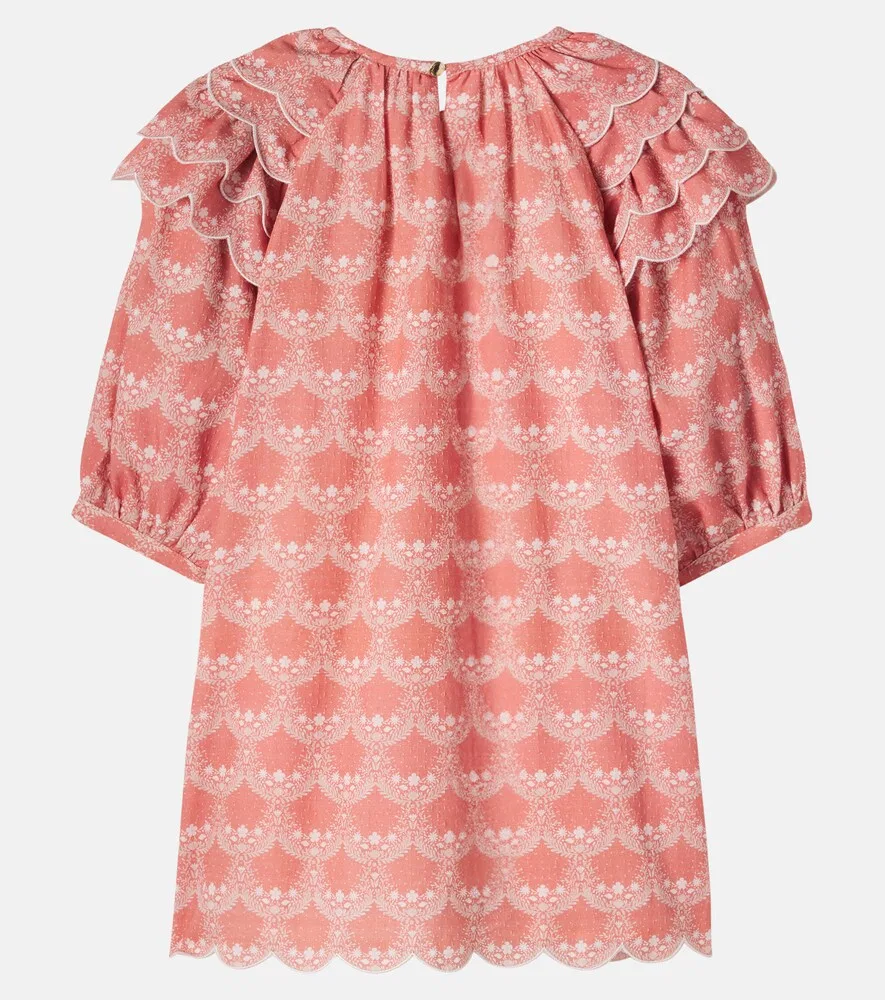 Хлопковое платье с принтом и фестончатым краем Chloé Kids, розовый — фото 3