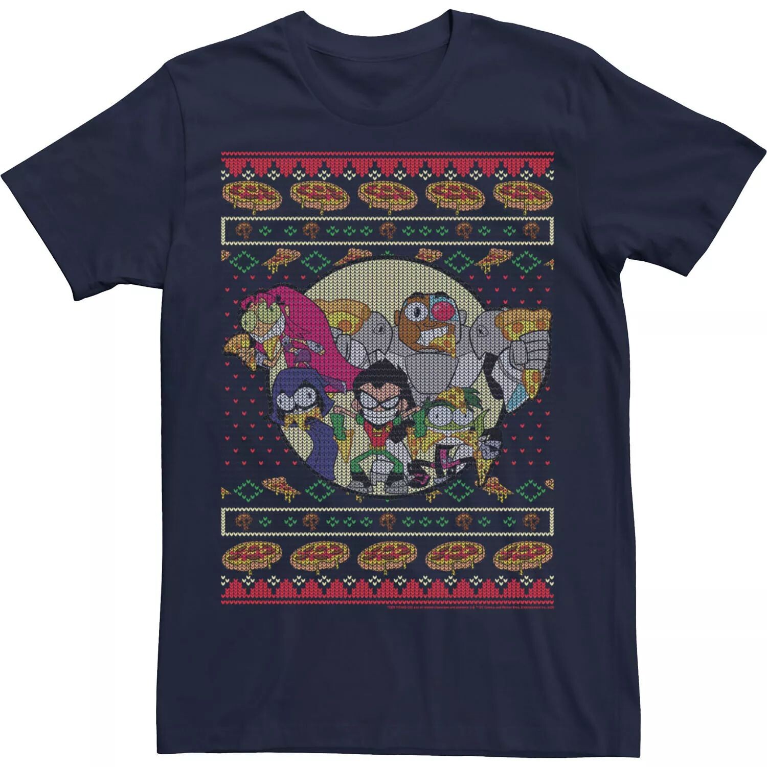 

Мужские комиксы DC «Юные титаны, вперёд!» Футболка в стиле Ugly Sweater Pizza Friends Licensed Character, синий
