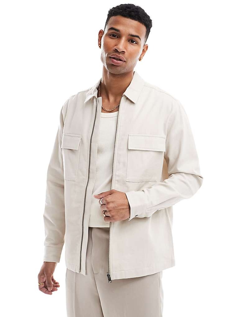 

ASOS DESIGN – твиловая рубашка на молнии цвета экрю