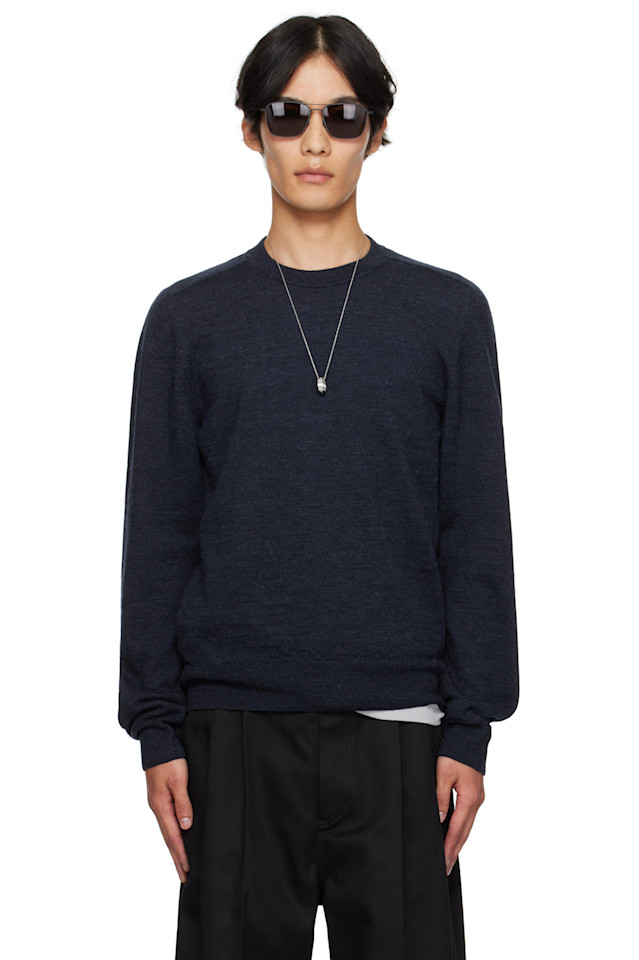 

Свитер с замшевыми налокотниками Maison Margiela, темно-синий