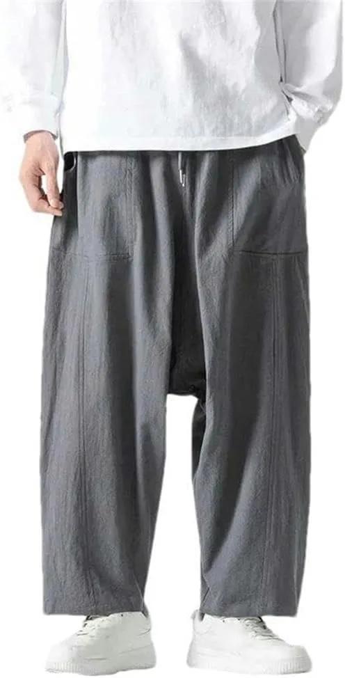 

Китайские мужские штаны в стиле loose lace-up, casual, из хлопка и льна, широкие XZQYJKP