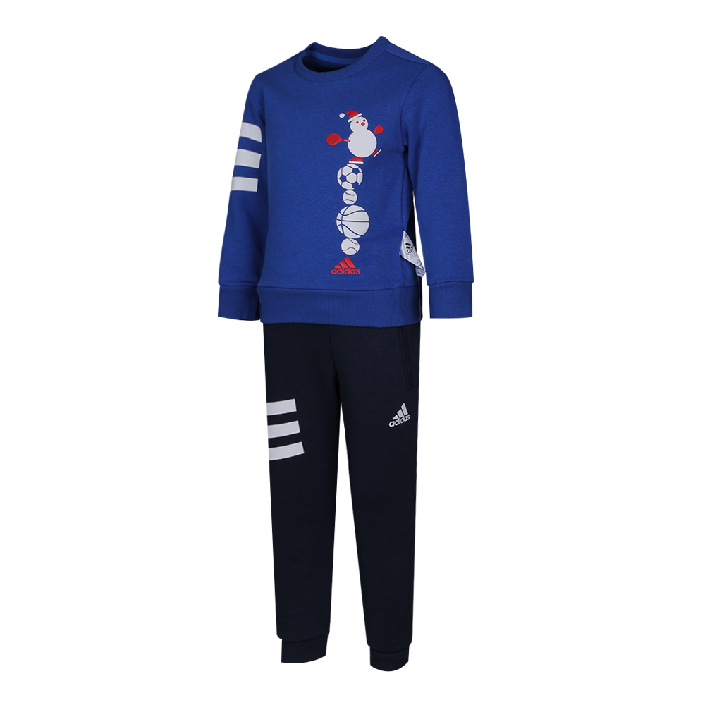 Повседневный спортивный костюм для детей 3-7 лет Adidas, синяя футболка и черные брюки — фото 4