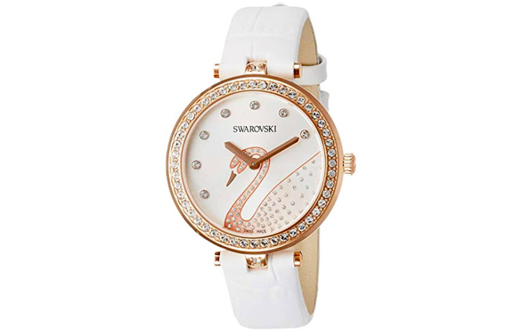 

Наручные часы с кварцевым механизмом Кожаный ремешок 34 мм Белый циферблат Женские часы Swarovski