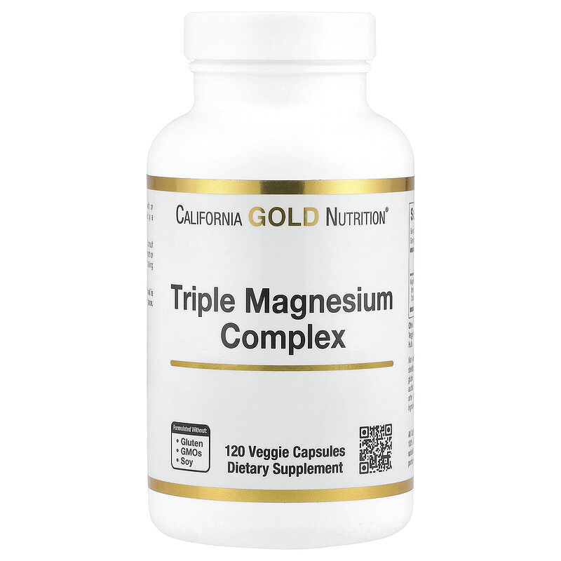 

California Gold Nutrition, Triple Magnesium Complex, малат, цитрат и хелат бисглицината, 120 растительных капсул (105 мг на капсулу)