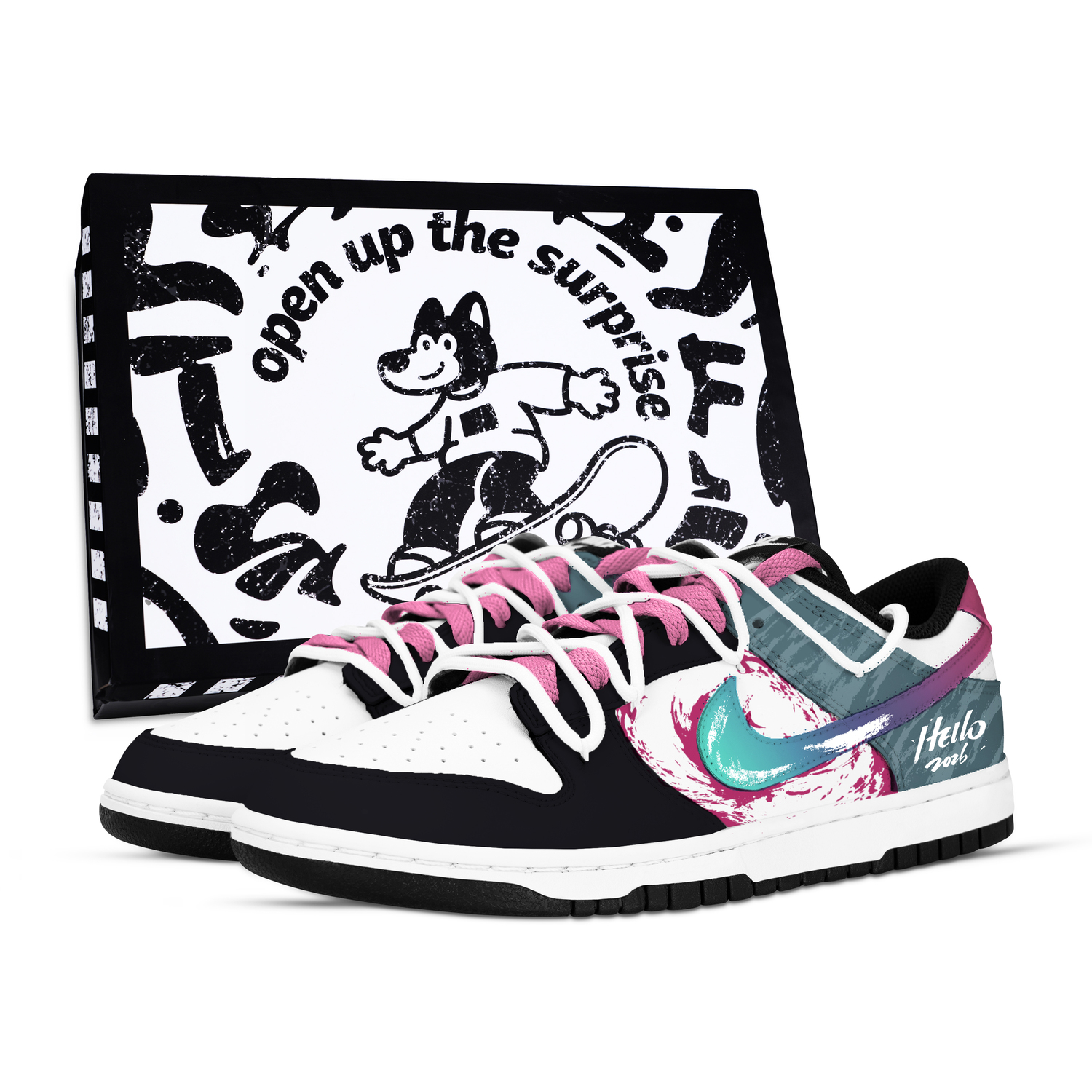 

Dunk Pen Stroke, устойчивые к истиранию низкие кроссовки для скейтбординга Unisex черный белый розовый Nike, розовый