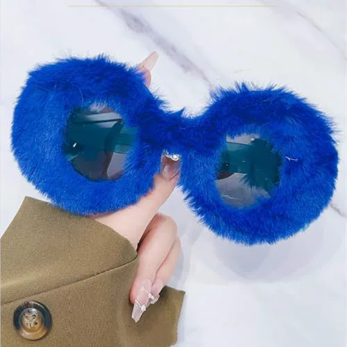 

Круглые мягкие солнцезащитные очки для женщин, винтажные, большие, декоративные, зимние, термоочки, пушистые, с защитой от УФ-излучения UV400 MTZJH, Pink Green