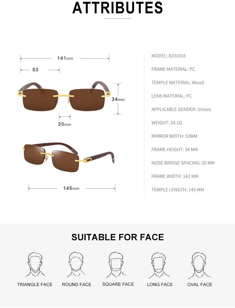 

Мужские солнцезащитные очки с деревянными дужками, легкие, без оправы, в стиле «рогатка», роскошный модный аксессуар для повседневного ношения GDKPJDT, 1