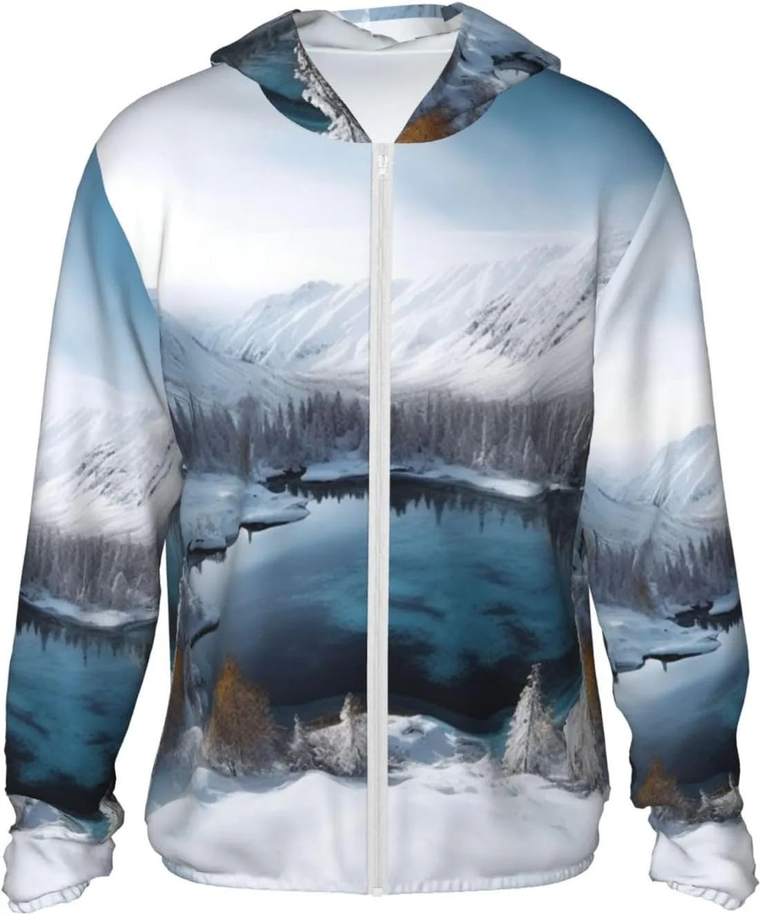 

Толстовка с защитой от солнца, длинный рукав, молния, зимний принт с горами и снегом, с карманами VTCTOASY