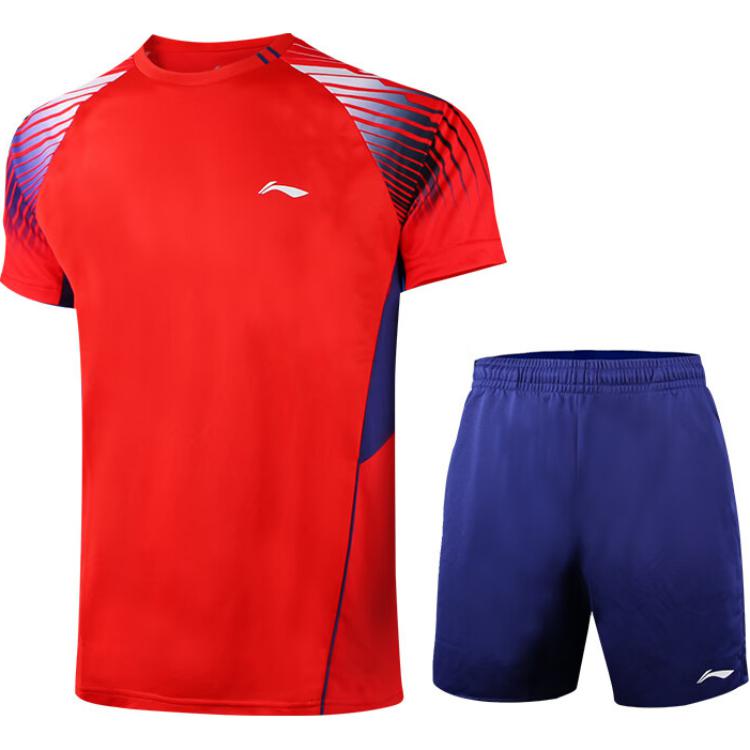 

Мужской комплект бадминтонной майки LiNing, красный short-sleeved shirt+синий shorts