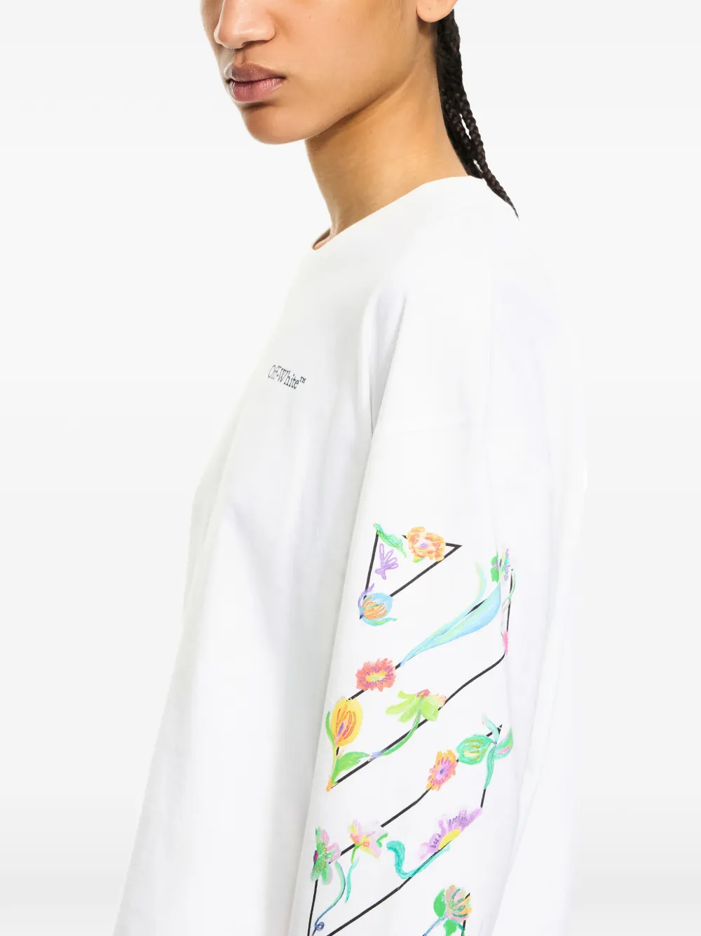 Футболка с светящейся цветочной аппликацией Off-White, белый — фото 4