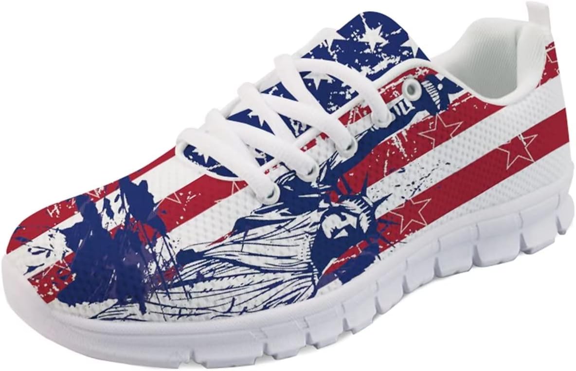 

Кроссовки Forchrinse Purple Nebula Blue Galaxy для мужчин и женщин, легкие спортивные кроссовки для бега и занятий в зале, American Flag Statue of Liberty