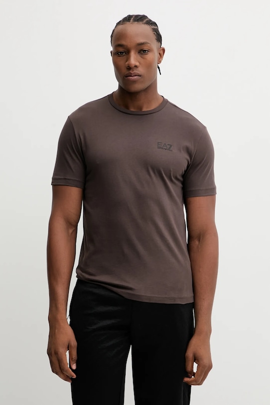 

Хлопковая футболка Ea7 Emporio Armani, коричневый